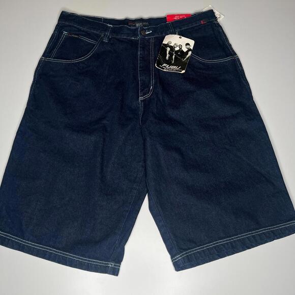 vintage fubu denim shorts mens 40 rinse blue baggy 90s y2k deadstock with tags - Picture 1 of 12